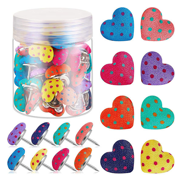 60 st/förpackning Multi-purpose hjärtformade häftstift set Klassiska färgade hjärtliknande tumstift set för kontorsanslagstavla