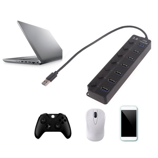 Brugervenlig 1 til 7 Port USB3.0 Hub med LED Lysindikator USB Splitter