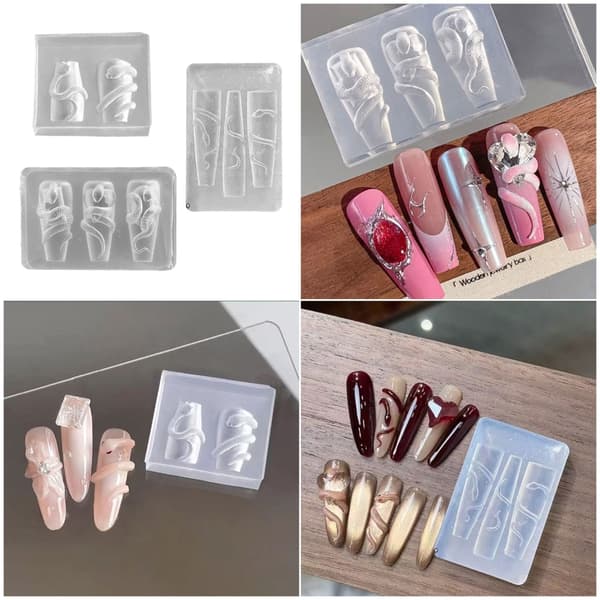 Trio 3D Orm Smycken Formar Flexibel Silikon För DIY Nagelberlock Dekoration
