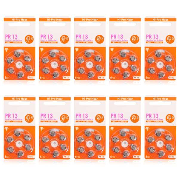 Paket med 6/30/60 st högkapacitets zink-manganbatterier set för hörapparater Långvarig power PR13 A13 knappcell 1 card 6 pieces