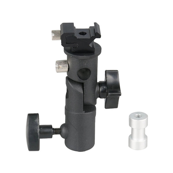 Kamera Blixtfäste E-form Stativ Vridbar Tilt Ljusstativ Metall Paraply Softbox Hållare Adapter