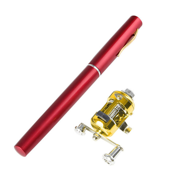 Mini Teleskopisk Portabel Fickfiske Penna Aluminiumlegering Fiskespö + Rulle
