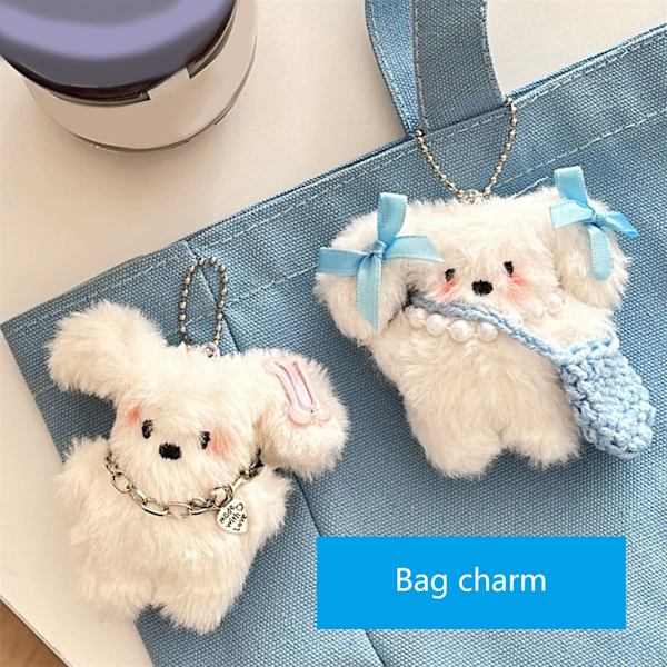 Mjuk tecknad hundvalp nyckelring blå väska dekoration resevänlig accessoar 4