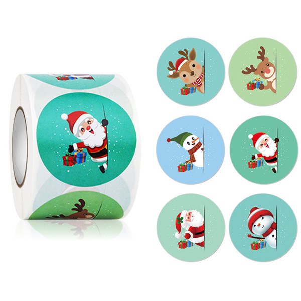 Merry Christmas Stickers Presenter Kort Tag Happy Xmas Round Självhäftande sigill Etikett Scrapbooking Present Craft Box Stick 3