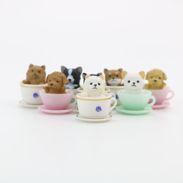 8 st Tekopp Hundar Kattfigurer Miniatyrer Djurprydnader Mikro Landskap Staty Leksak Bordsbil Hemdekorationer C
