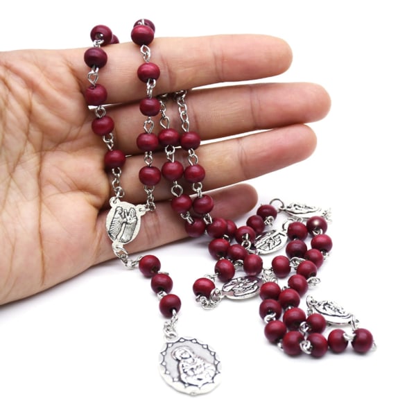 Rosenkrans halsband katolska Mary hänge halsband pärla lång kedja män kvinnor