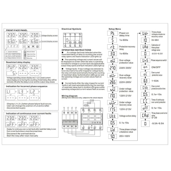3-fas Din-skena Voltmeter Amperemeter DIN-skena Amperemeter Reläskydd