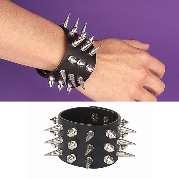 Spiked dubbade armband svart läder nitar Punk armband manschettlindning armring tryckknapp metall armband för män kvinnor