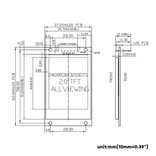 2,0 tums TFT-skärm OLED LCD-enhet IC ST7789V 240RGBx320 Dot-Matrix SPI-gränssnitt för Arduio LCD-skärm i fullfärg