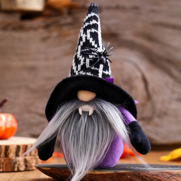 Halloween Spider Par Gnome Desktop Ornaments Plysch Söt Elf Mjuk för Doll Hom Black