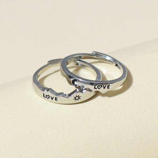 2st Sun and Moon Lover Par Ringar Set Lova Bröllop Finger Ring Mode Smycken Present Oregelbunden kant Justerbar Ring