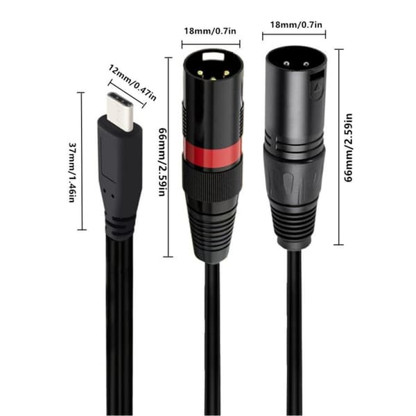 USB C til 2XLR hanlydlinjer til mixerkonsoller og forstærkere 100cm