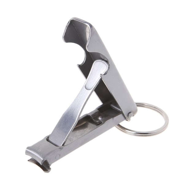 2 i 1 Nail Cutter Flasköppnare, Rostfri Mini Vikbar för nyckelring Nagel Cutter Clipper EDC Pocket Tool med nyckelring