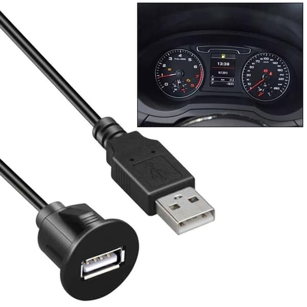 Lydkabeluttak USB2.0 Bil Dashbord Innfelt Monteringspanel Forlengelseskabeladapter