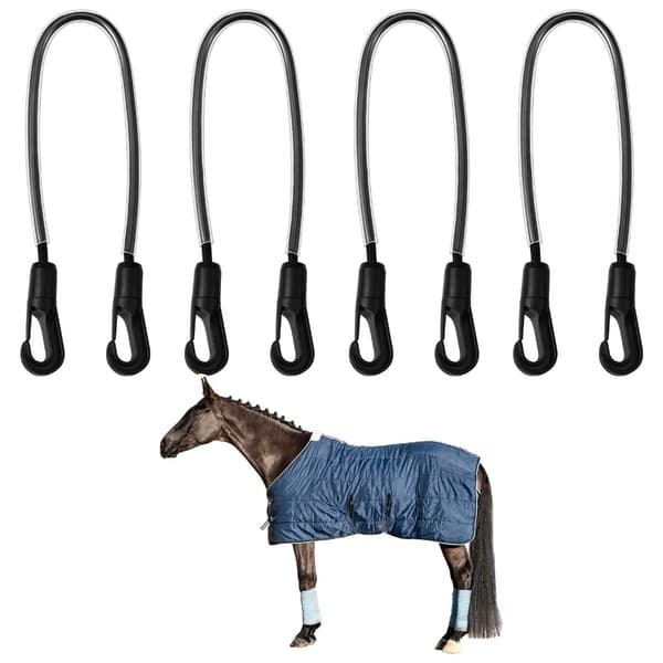 Elastiske hestedekkefester, sett med 4 justerbare benstropper med klips