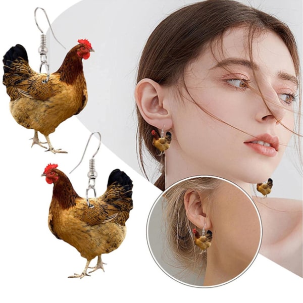 1 par akryl hönsörhängen Animal Chicken Dingle Örhängen Roliga Farm Animal örhängen Härliga smycken Tillbehör