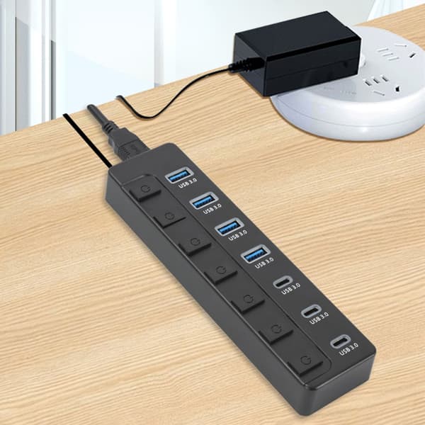 Snabb 5 Gbps USB C-adapter 7 Portar 4 USB3.0 3 Typ C med Strömbrytare