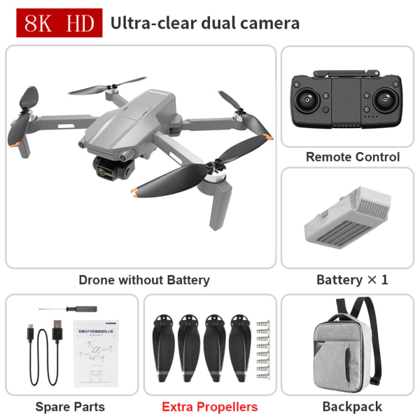 GPS 5G Drone 4K Professionell Kamera Wifi Drönare 3-axlig hopfällbar RC Quadcopter Professionell Quadcopter Borstlös Motor Gray No avoidance