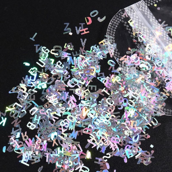12 färger alfabetet holografisk laser 26 engelska bokstäver blandade chunky glitter för DIY Epoxy Resin Crafts Festival paljetter