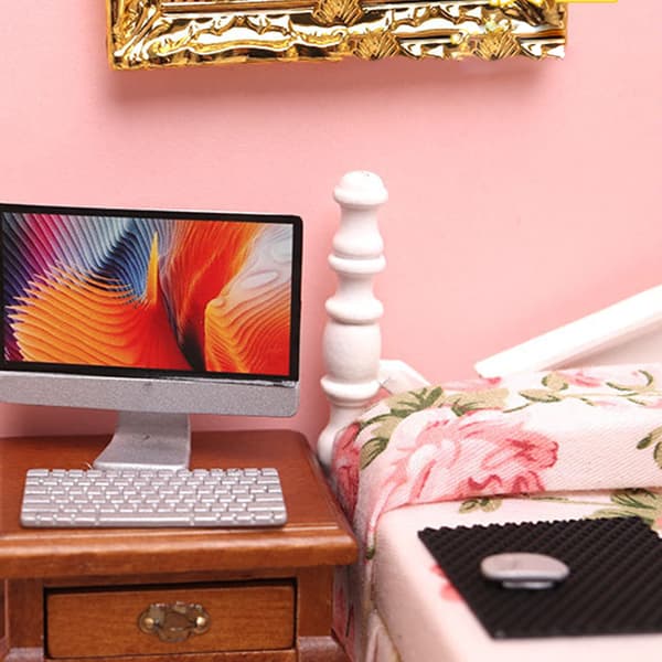 4 stk./sæt Mini Realistisk Computer Desktop Rollespil Legetøj til Miniature Rumindretning Black