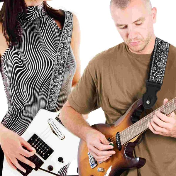 Gitarrband med 6 Plektrum Justerbart Mjukt Broderat Gitarr Axelband