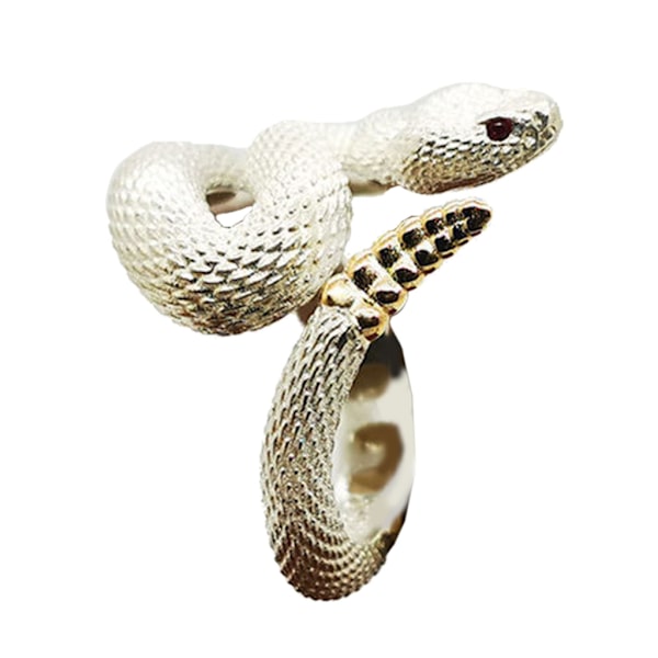 Skallerorm Ring för Kvinnor Män Retro Silver Färg Snake Kvinnlig Ring Justerbar Punk Ring Goth Par Smycken Present Black - B Open