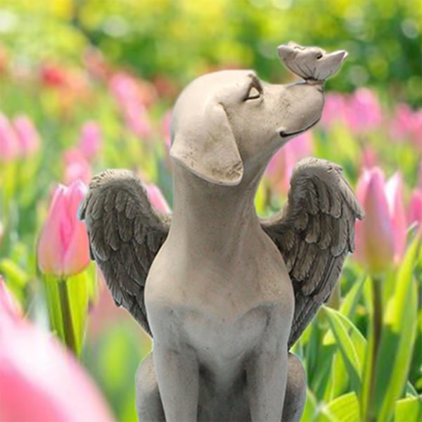 Ängel sällskapsdjur Hund Staty Memorial Grav Marker Minnesak Antik sten Resin Trädgård prydnad Yard Dekor