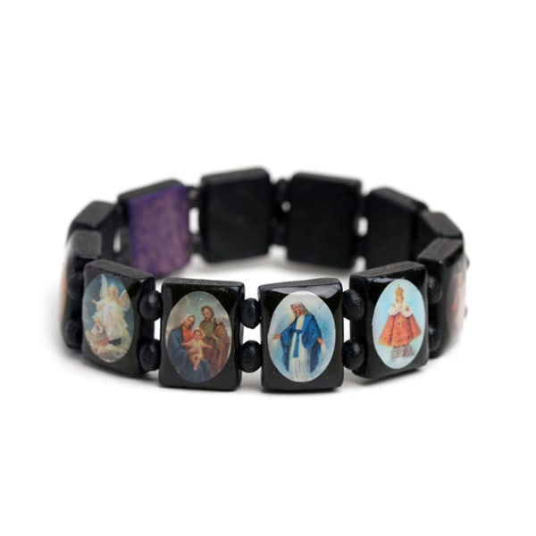 Trä Rosenkrans Jesus Armband Elastiska färgade pärlor Katolsk armring Religiös Saint Holy Gods Devotion Armband Brown