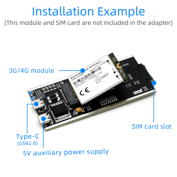 Bärbar antenn NGFF för M.2 till USB 2.0 adapterkonverterare med SIM-kortplats för WWAN/LTE/4G-modul Stabil signal