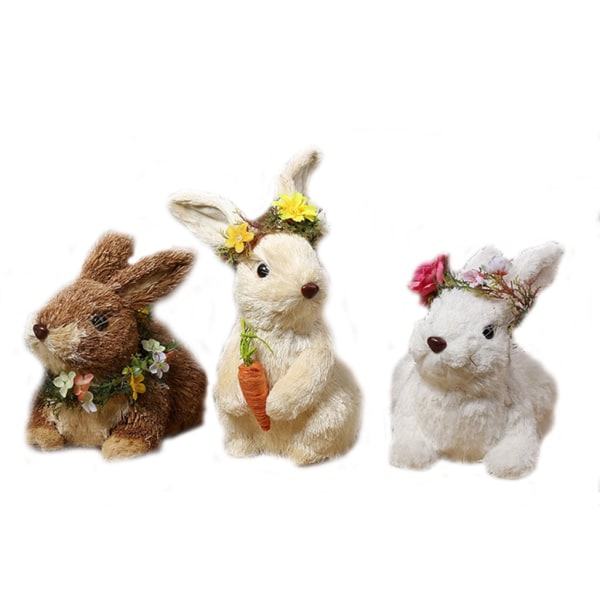 Halm påsk kanin figurer verklighetstrogna handgjorda vävda kanin skrivbordsdekorationer