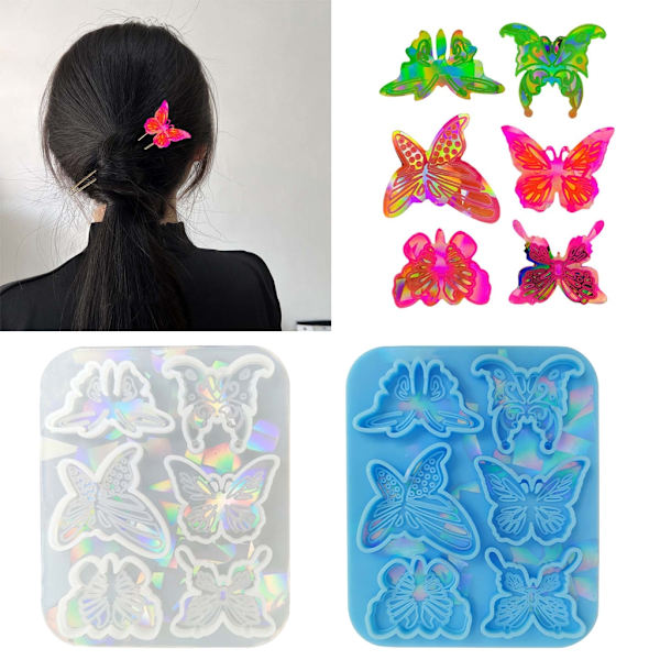 Holografisk fjärilshårnålform DIY-prydnadshänge smyckesepoxi-form Blue