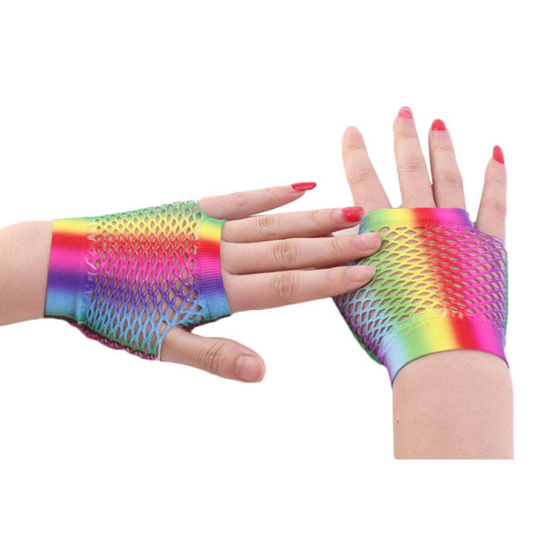 Kvinnor Tonåringar Korta handskar Nattklubb Hollow Genomskinliga handskar Summer Beach Anti-UV Handskar Korta färgglada mesh