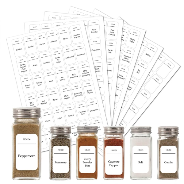 Minimalistiska kryddetiketter Vattentätt lim 186 st förtryckt + 30 st tomma påskrivbara klistermärken för kryddburkar flaskor