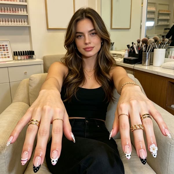 Blomsterkunst Press-On Manicure med kort mandelform og klæbeflapper