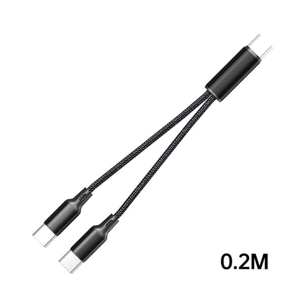 Langt USB C til 2 USB C hurtigopladnings- og datakabel til flere enheder Black