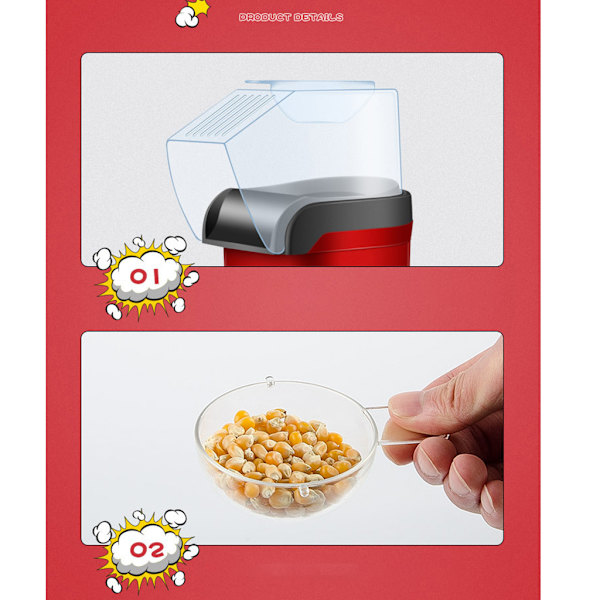 Hot Air Popcorn Maker Machine Hem Popcorn Maker 3 Minuter Snabb Elektrisk Popcorn Popper Hälsosamt mellanmål för barn Vuxna