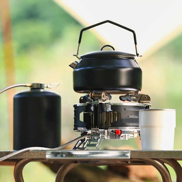 Camping vattenkokare, 1L Camp te Kaffekanna rostfritt stål Utomhus vandring vattenkokare Lätt slitstark camping te vattenkokare Black