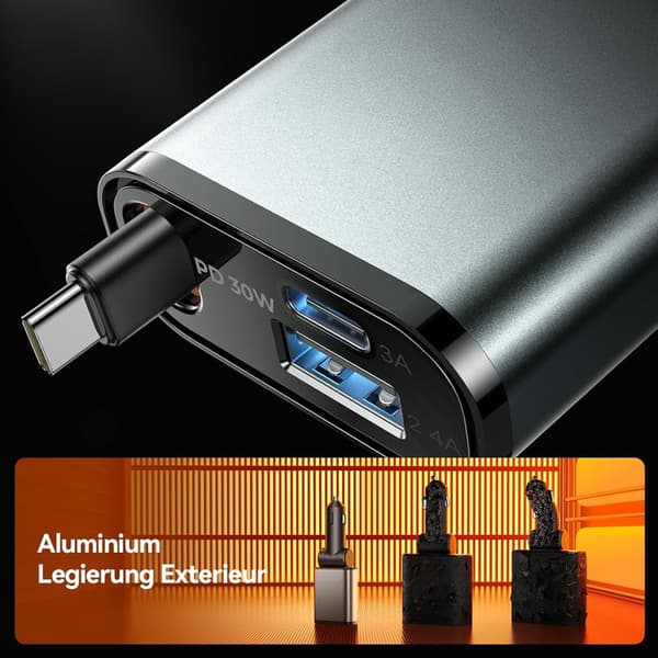 3 i 1 Billadere med USB C-blinking og liten USB for effektiv lading