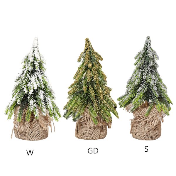 Desktop Miniatyr Snow Pine Tree Mini Julgranar Burlap Base Bord Dekor White