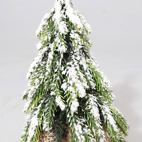Desktop Miniatyr Snow Pine Tree Mini Julgranar Burlap Base Bord Dekor White