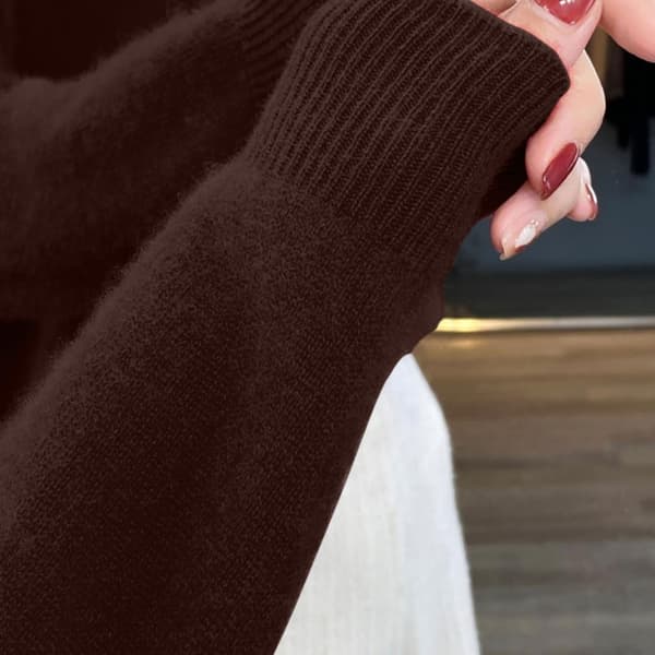 Dam V-ringad stickad tröja Casual lös långärmad pullover Jumper Toppar Coffee M