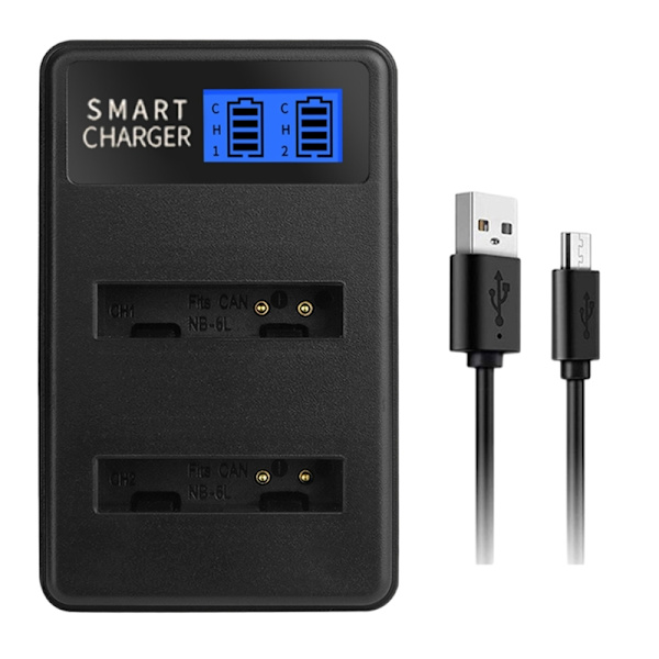 Praktisk og bærbar NB6L LCD dobbelt slot oplader kamera batterioplader til SX530HS, SX610HS, SX710HS, SD1200IS batteri