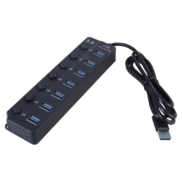 Rask USB 3.0 Adapter Splitter med 7 porter, separate strømkontroller