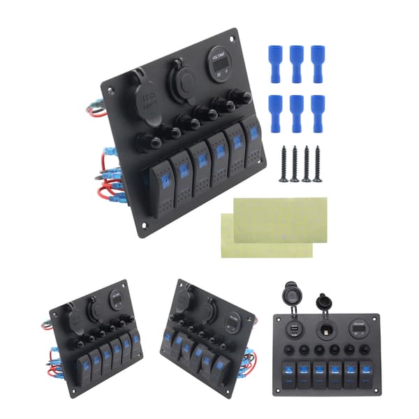 6 Knappars Strömbrytarpanel med Digital Voltmeter & USB-Laddning Enkel Installation