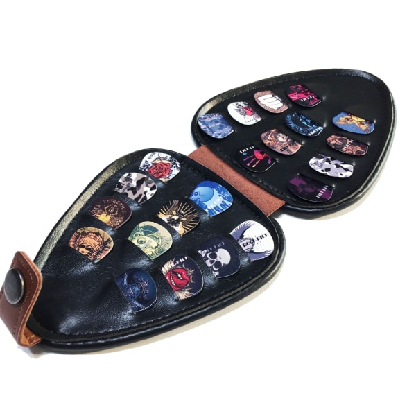 Guitar Picks Case innehåller 22 val av olika tjocklek och mönster, dubbellagers mjuk PU-läderväska Black