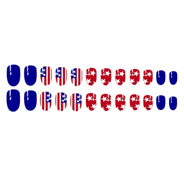 24x Star Artificial Nail Short Oval Press On Nail Independence Day False Nail