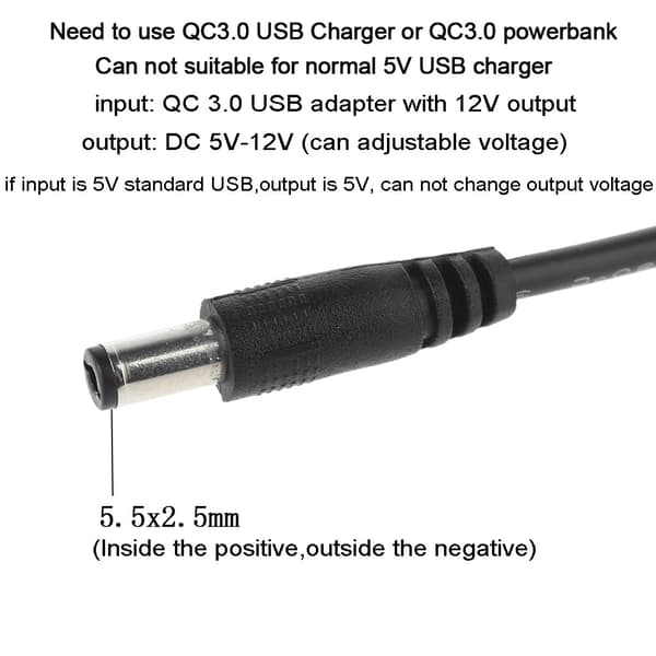USB til DC 12V 1.5A Justerbar Spænding 5.5x2.5mm Strømkabel til WiFi Router