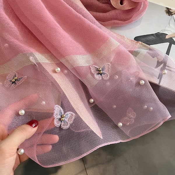 Sommerfugldesign Brodert Polyester Sjal Lett Stola 16