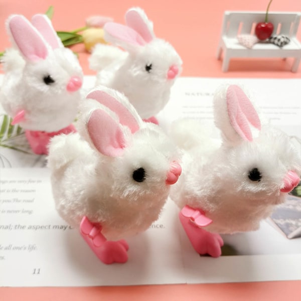 Upprullningsleksaker för barn Bunny Party Favors Wind-Up Hoppa Kanin Nyhet Leksaker Julstrumpor Uppstoppade leksaker Vit Rosa