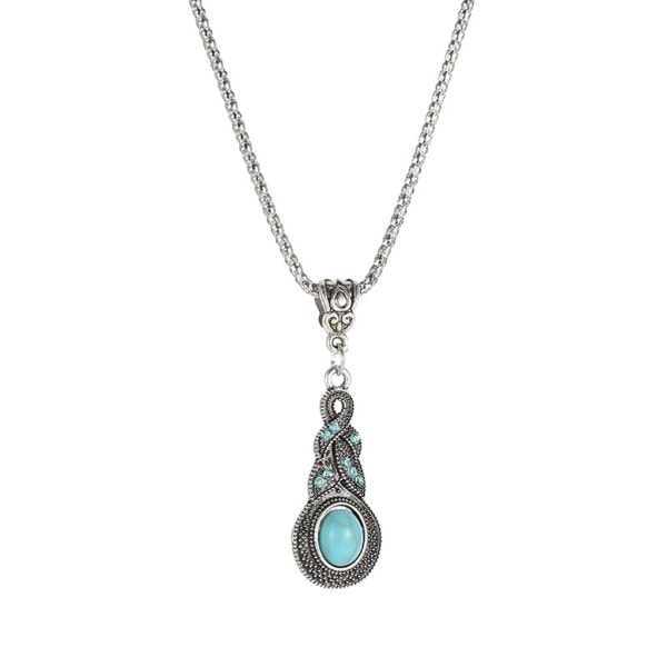Etniska blå sten smyckesset tibetanskt silver turkos hänge halsband örhängen dekoration fin present till vän syster